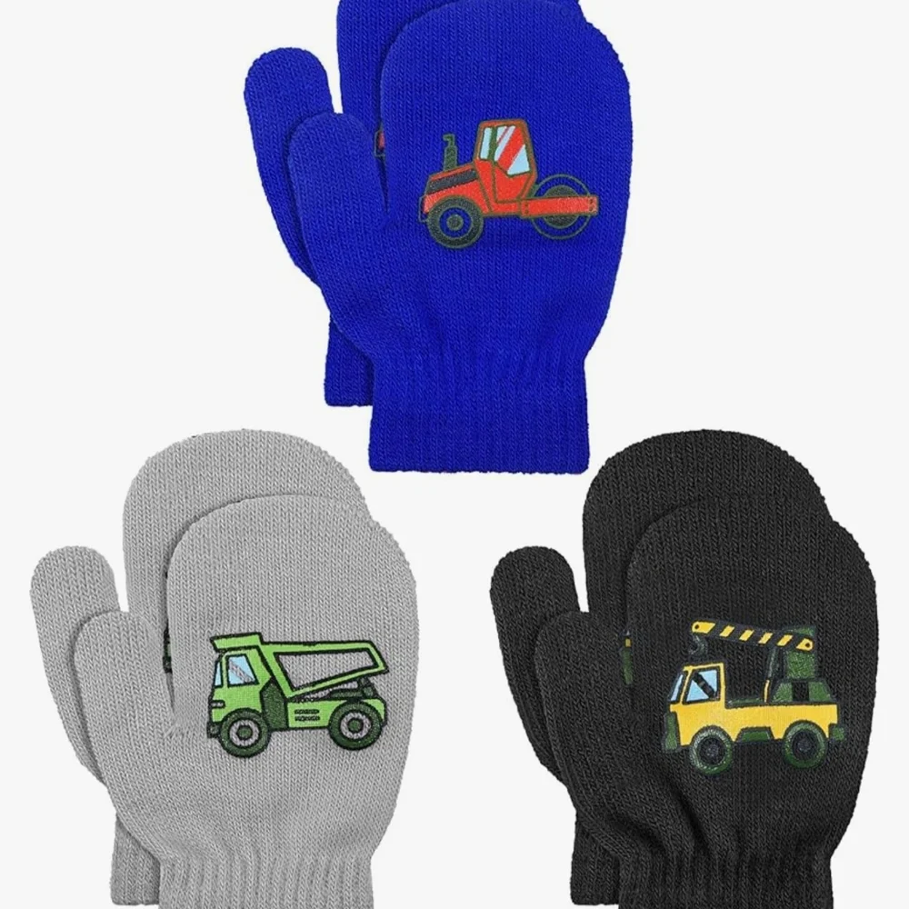 Cat & Jack Kids Mittens with Construction Truck Patches - Blue, Gray, Black